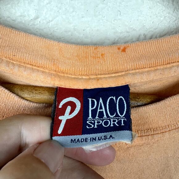 Vintage Paco Shirt Size XL Orange Ombre Short Sleeve Spellout Logo Skate USA 90s - Picture 3 of 9